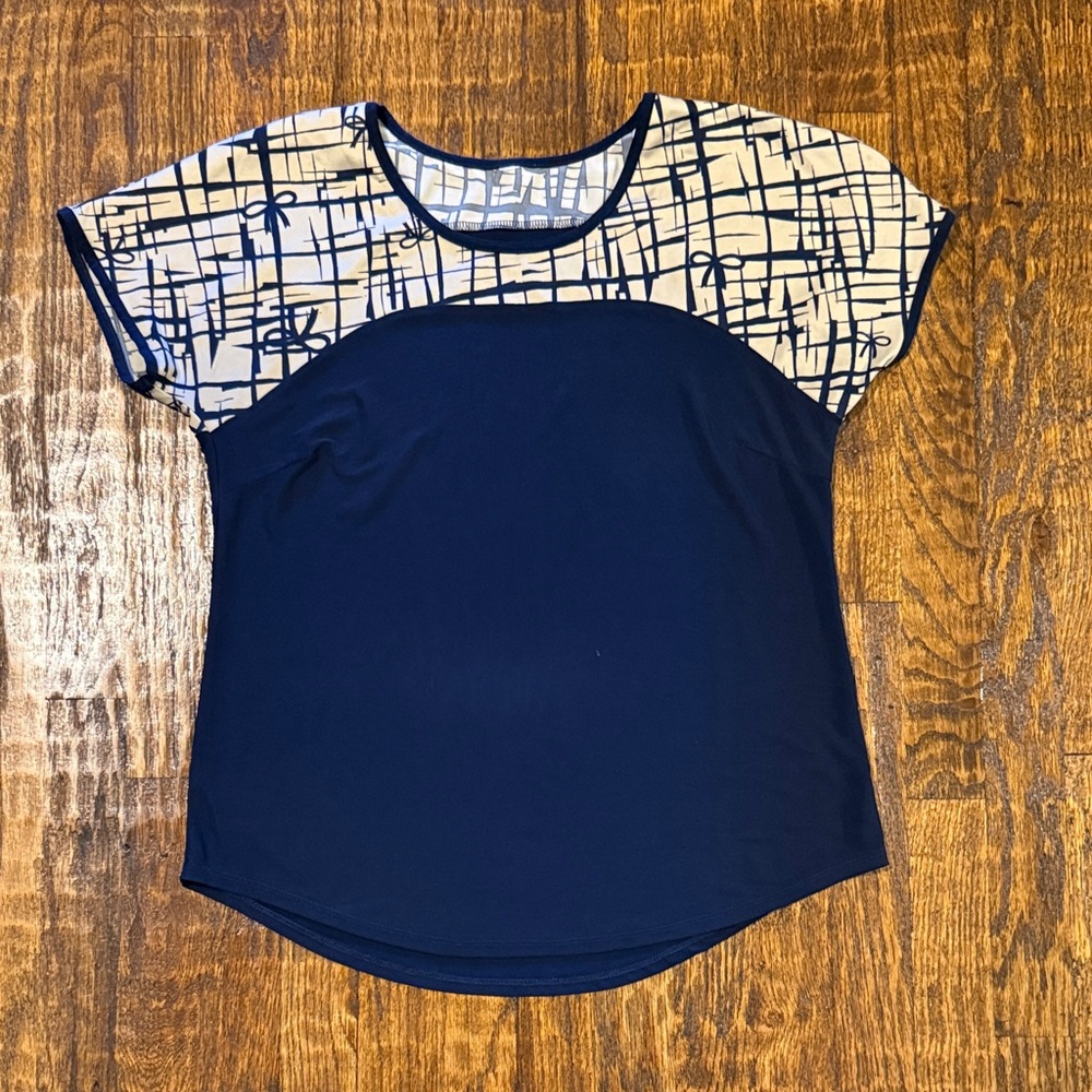 PerSeption Concept Navy and Cream Short-Sleeve Mixed-Print Top
